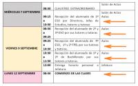 Calendario reducido recepcion de alumnos